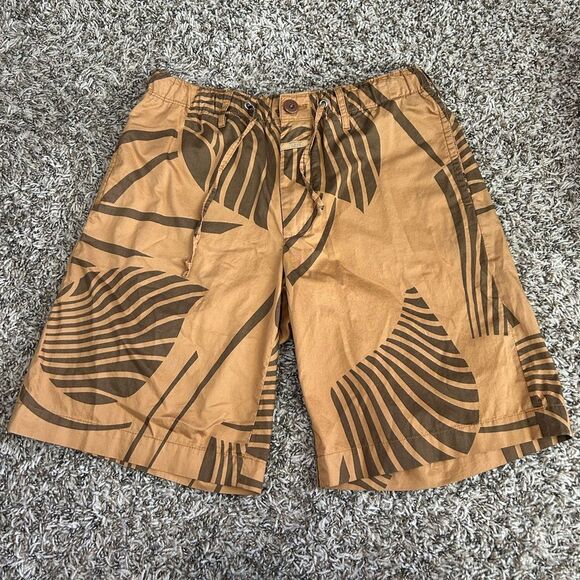 Closed Tie Waist Zip Up Neutral Tropical Abstract Printed Shorts Sz 26 - Picture 1 of 11